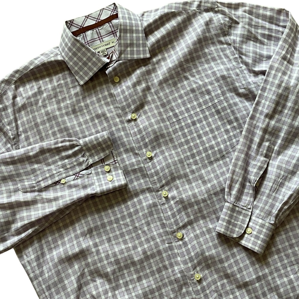 Pronto‎ Uomo XL Purple Red Plaid Long Sleeve Button Down Casual Shirt Menswear
